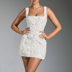 Oh Polly Floral-Appliqué Corset Mini Dress in White/Ivory